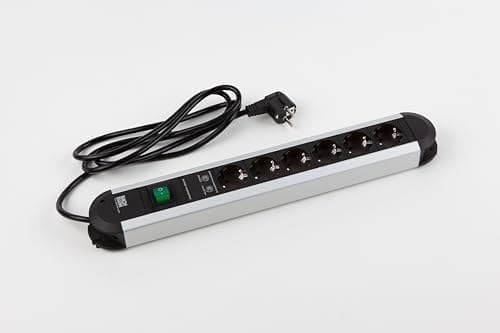 Bachmann Primo 6-fach Steckdosenleiste Aluminium mit Schutzkontakt-Winkelstecker und Netzkabel