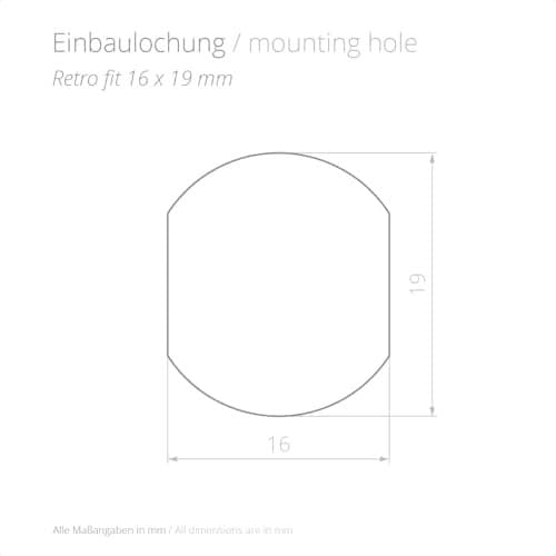 BURG Hebelschloss Einbaulochung Retrofit 16 x 19 mm Maßskizze
