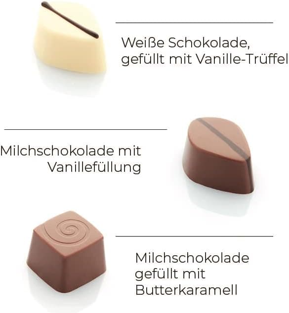 Mischung-Bild 4: drei weitere Pralinensorten mit großer Schrift