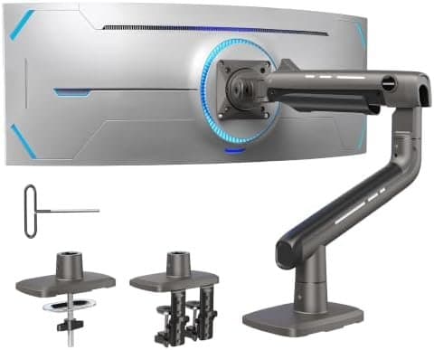 Schwerlast Monitorhalterung für Curved Gaming Monitor mit Zubehör und Tischmontage