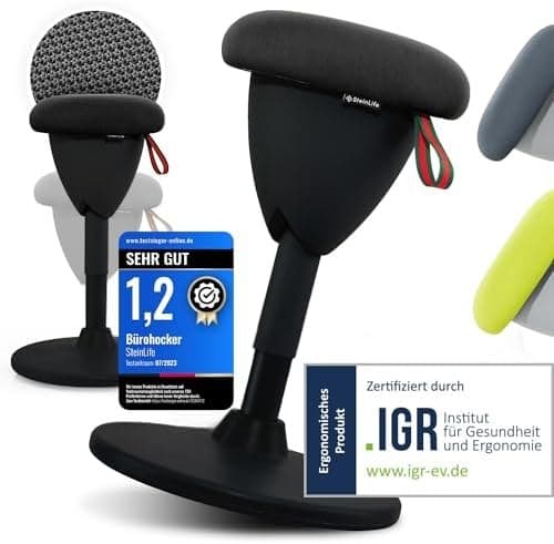 SteinLife ergonomischer Stehhocker und Schreibtischstuhl höhenverstellbar in Schwarz